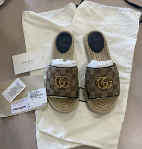 Gucci Marmont Espadrille Canvas Sandals EUC SZ 37 Euro US 6.5