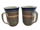 Boleslawiec Handmade In Poland Set Of 2 Coffee Cup Mug 16 Oz Ceramika