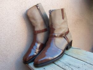 FLORSHEIM Mens Cowboy Western Harness Boots Brown Leather Side Zip Size 10EEE