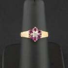 (SO4) 9ct Yellow Gold Ruby and Diamond Flower Cluster Ring Size K 2.2g