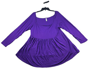 24 Seven Blouse Womens Plus size 2X Purple Long Sleeve Stretch Scoop Neck NWOT