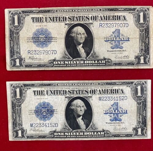 Lot of Two Series 1923 Blue Seal One Dollar 