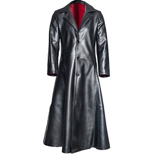Men's Gothic style Faux Leather Jacket Steampunk Loose Fit Mid Long Trench Coat