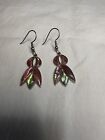 Nuri Signed Abalone and Silver toned Dangle Pierced Earrings Vintage