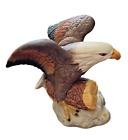 New ListingCeramic Bald Eagle Figurine On Log Head Raised Wings Extended Matte