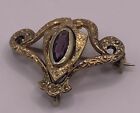 Antique Victorian Marked Gold Filled Oval Amethyst Brooch