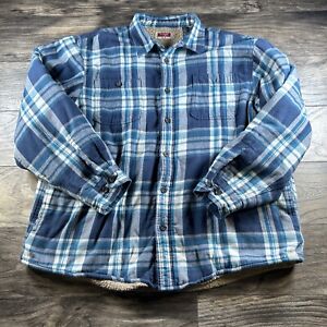 Wrangler Flannel Shacket Mens XL Blue Plaid Sherpa Lined Barn Chore Jacket