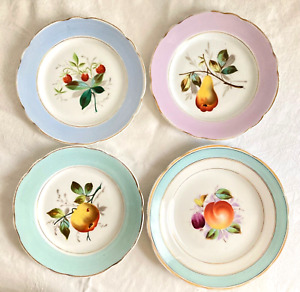 Vintage Fruit Plates Hand Painted Details KPM Peach Pear Raspberries Lot of 4