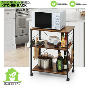Rolling Kitchen Baker's Rack Microwave Stand Spices Storage Utility Cart w/Hook