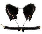 Lolita Choker velvet Ruffle mesh &Cat's ears hair hoop Bell Bow Vintage black