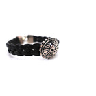 King Baby Small Skull Black Braided Leather Bracelet Hook Clasp .925 USA 7.25