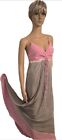 Gypsy Made In Hollywood CA Dress Sundress Stripes USA Pink Grey Silk 100% M EUC