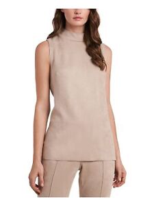 VINCE CAMUTO Womens Beige Zippered Slitted Sleeveless Mock Neck Tunic Top S