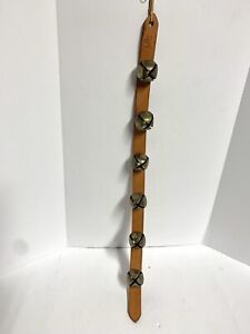 Vintage Sleigh Bells 6 Brass Bell on a Leather Strap 24 Inches Long