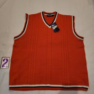 Vintage Koman Sweater Cardigan Orange Sleeveless Teacher 2XL Thick Knit