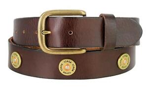 Men's Belt 12 Gauge Shotgun Shell Full Grain Genuine Leather Belt 1-1/2