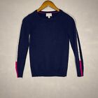 Pure Collection Womens 100% Cashmere Long Sleeve Pullover Sweater 2 Navy Pink