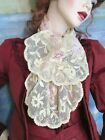ANTIQUE French TAMBOUR LACE fabric SCARF Jabot ECRU net LILAC EMBRODERY 42 x 12