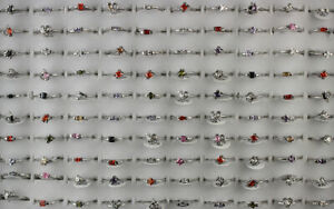 Wholesale Lots 40pcs Cute Small Variety Cubic Zirconia Silver Plated Lady Rings