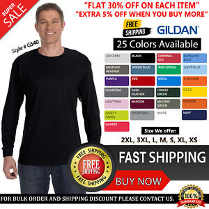 Gildan Cotton Long Sleeve T Shirt Mens Blank Casual Plain Sports T-Shirt G540