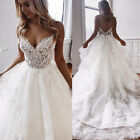 Tiered V Neck Wedding Dresses Lace Appliques Chapel Train Backless Wedding Gowns
