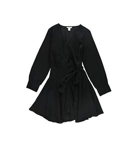 bar III Womens Asymmetrical Surplice Wrap Dress, Black, Large