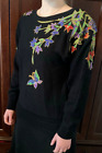 Evening Wear Womens Black Embroidered Sweater w/Shoulder Pads Sz M -26 1/4