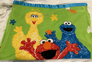 Elmo Cookie Monster Big Bird Fleece Baby Toddler Blanket Satin Sesame Street C1