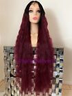 Red Burgundy Ombré Black Wig Wavy extra Long 32 Inch Middle Part Heat Ok