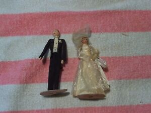 Antique Bride and Groom Wdding Cake Topper,   Paper / Crepe Dolls