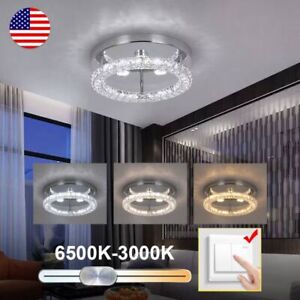 New Listing3-Sided Crystal LED Ceiling Light Modern Chandelier Bedroom Living Room 3-Colors