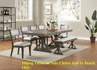 Ash Gray Dining Room 8pc Set Dining Table w Leaf 6 Chairs Bench Cushion Seat
