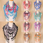Women's Lace Floral Triangle Scarf Sheer Tassel Shawl Scarves Elegant Head W =