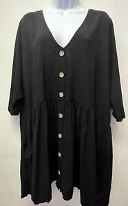 New Agnes & Dora Size 3XL Black Button Front Short Sleeve Babydoll Swing Tunic