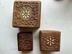 New ListingSet Of 3 Vintage Hand Carved Wooden Jewelry Trinket Box Chest Hinged Lid