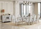 STUNNING 9 PC FORMAL SILVER DINING TABLE DINING ROOM IVORY CHAIRS FURNITURE SET