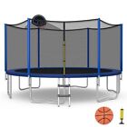 16 ft Outdoor Recreational Trampoline Basketball Hoop w/ Enclosure Net & Ladder