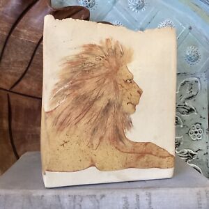 Vintage 1980s Emily Rossheim Ceramic Art Sculpture Paper Bag Vase Lion Beautiful