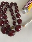 Vintage Chunky Bakelite Barrel Bead Cherry Amber 20.5” Necklace - 64g