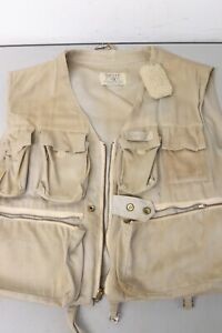 Vintage Orvis Fly Fishing Vest Pockets Khaki Small Manchester VT Tag Distressed