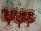 Antique /Vintage 1940s English Cranberry Glass ,7 sherry/port glasses,gold edged