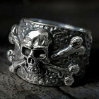 Gothic Mens Skull And Bones Biker Ring For Men Stainless Steel Size 7-15 Gift