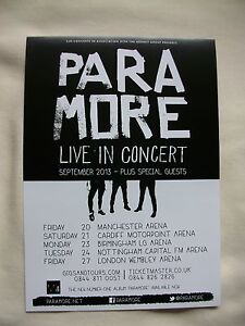 PARAMORE Live in Concert 2013 UK Arena Tour Promotional tour flyer VERY RARE !!!