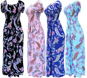 Women's Paisley Smocked Summer Sundress Long Dress