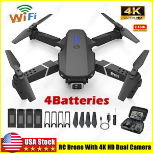 New ListingRC Drone With 4K HD Dual Camera WiFi FPV Foldable Quadcopter Aircraft +4 Battery