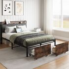 Bed Frame, Storage Headboard with Charging Station and 2 Drawers Full/Queen Size