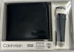 Calvin Klein Men's Genuine Leather Bifold Wallet With Key Fob Black Color $27.00
