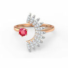 1.10ct Natural Round Diamond 14K Solid Yellow Gold Ruby Anniversary Wedding Ring