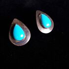 Vintage Native American turquoise earrings teardrop sterling silver signed
