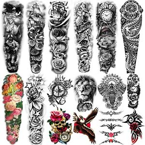Extra Large Temporary Tattoos 8 Sheets Full Arm Fake Tattoos and 8 Sheets Hal...